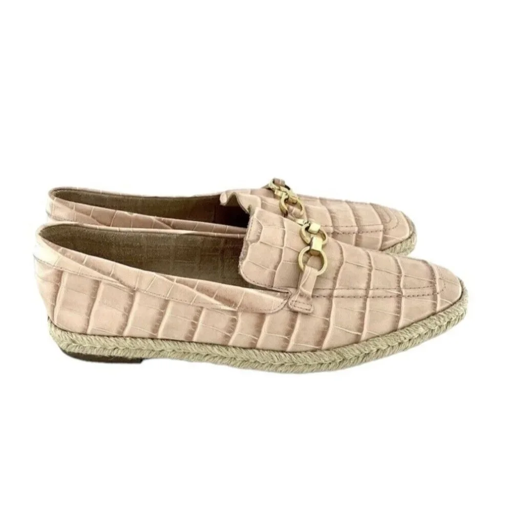 Schutz Women's Loafers Patty Crocodile Embossed Pink Leather Flats SZ 9 NEW